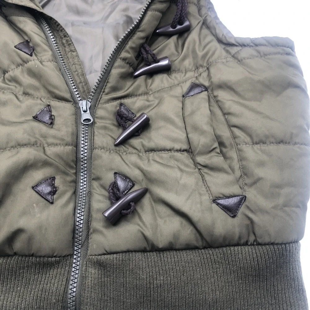 Lola Womens Puffer Vest Hoodie‎ Zipper Front Moss Green Size Small Polyester